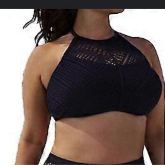 Torrid Black Halter Bikini Top with Textured Design - Picture 1 of 11